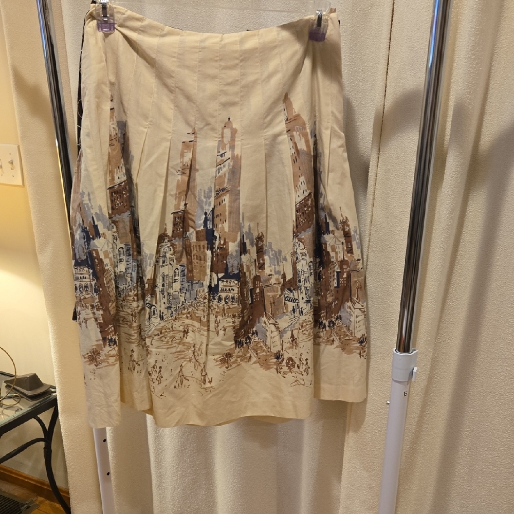 Talbots Beige Cityscape A-Line Skirt